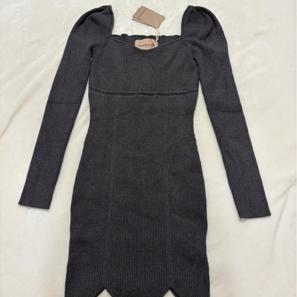 Miyake Archive Ribbed Square Neck Midi Dress - Charcoal
